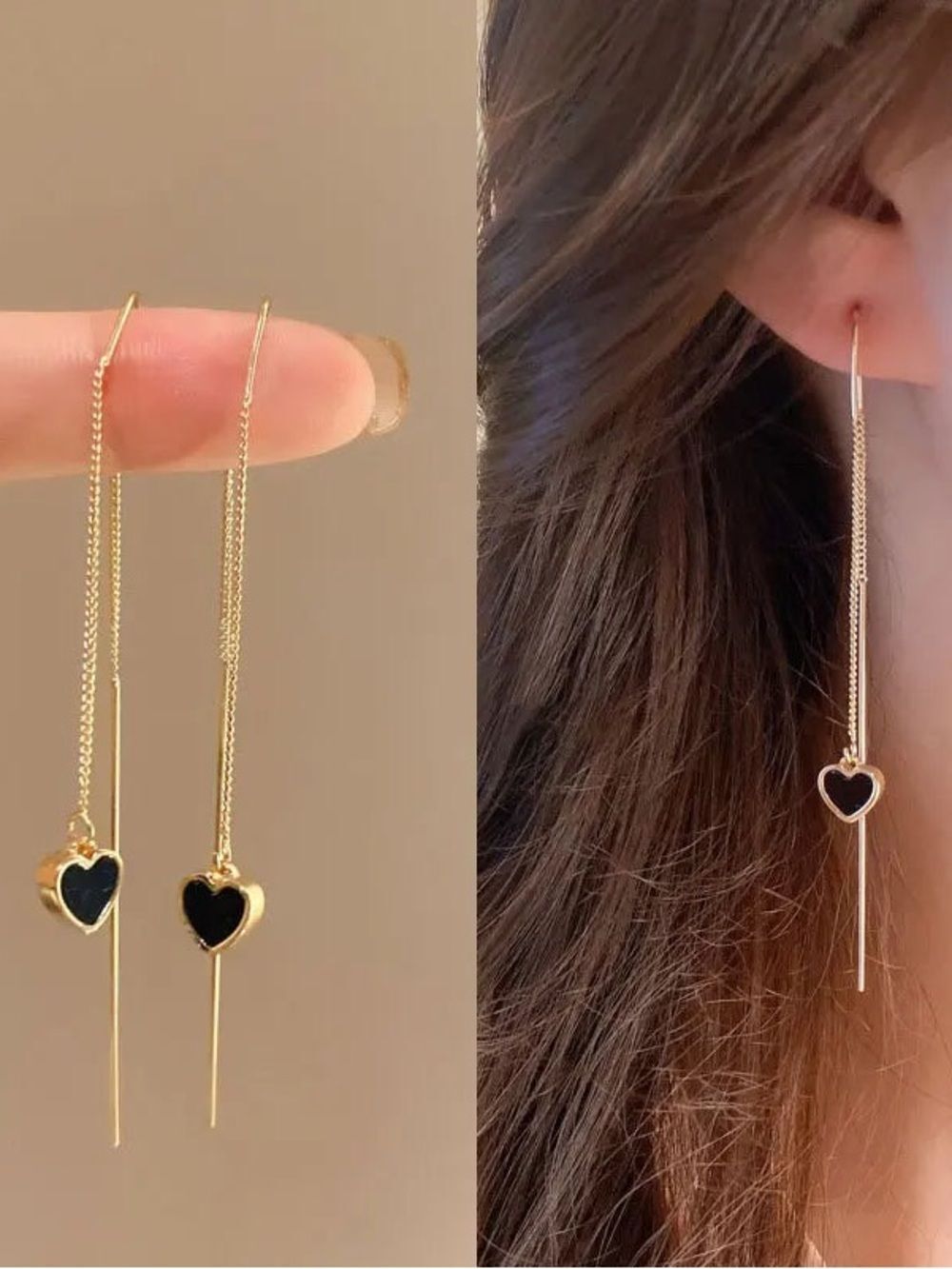Threader Heart Earrings N2145 - Picture 2 of 4